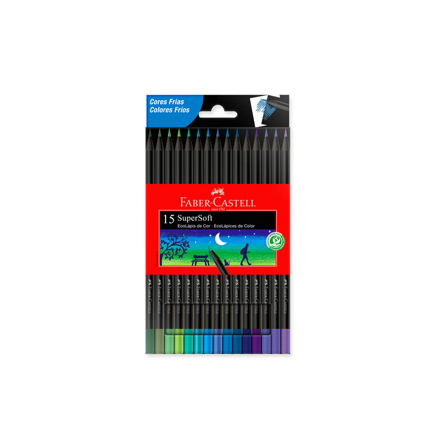 ECOLÁPICES DE COLOR X15 TONOS FRIOS SUPERSOFT FABER CASTELL